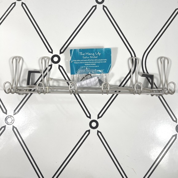 Clever Container Other - Satin Nickel Over The Door Hook Rack Six Double Hooks‎ Wall Mount